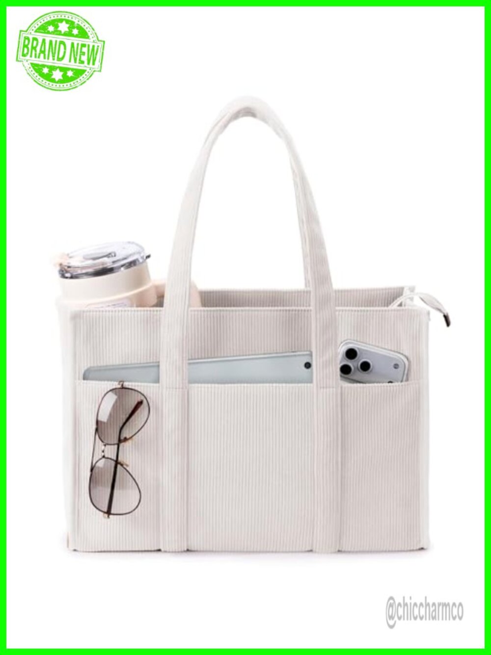 Corduroy Tote Bag Large 40oz Cup Holder Hobo Everyday